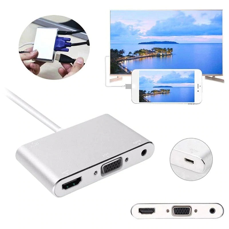 1080P Lightning to HDMI VGA Audio Adapter-Silver