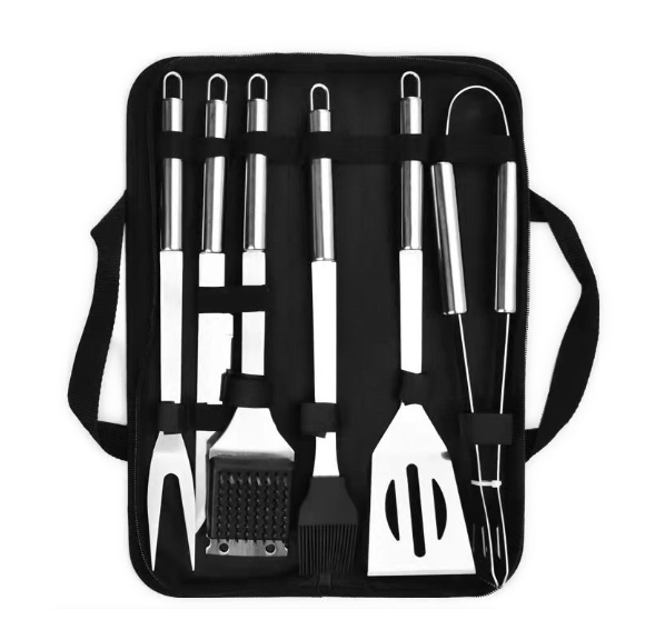 6 Piece Stainless Barbeque Tool Set With Storage Bag