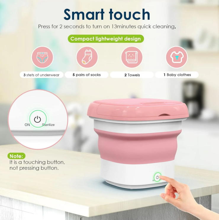 8L Mini Foldable Sterilizing Washing Machine - Pink