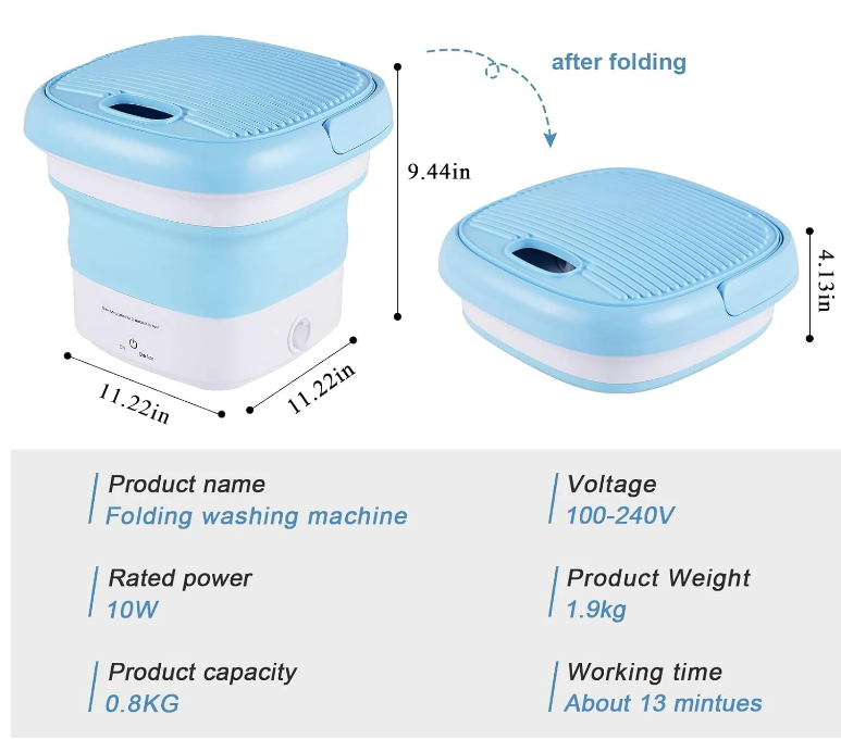 8L Mini Foldable Sterilizing Washing Machine - Blue