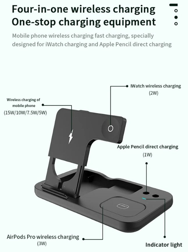15W Fast Charge 4 In 1 QI Wireless Charger Dock Station - White