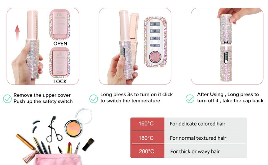 Electric USB Hair Straightening Brush Multifunctional Hair Curler Comb Styler - Pink